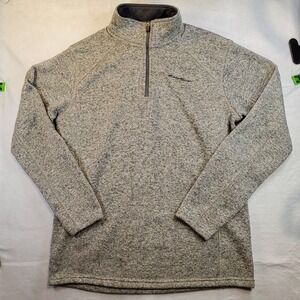 Eddie Bauer Men Pullover Gray 1/4 Zip Fleece Sweater Size Large
